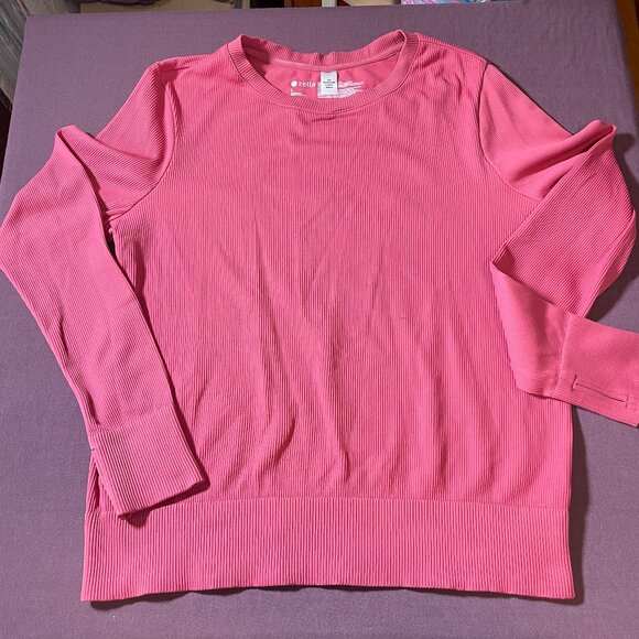 Zella Tops - Zella Ribbed Long Sleeve Shirt Top with Thumb Holes in Pink - Size Large - NWOT